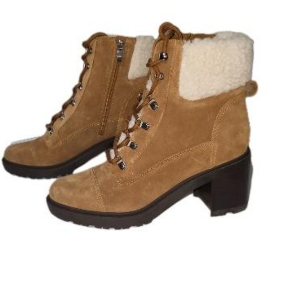 WIDE Marc Fisher LakynnLace Up Combat Moto Platform Boot Brown Suede Leather 10 - Picture 12 of 12